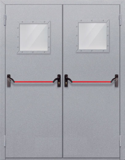 Противопожарная двупольная дверь с квадрантным стеклом ДПМ 02 EIW60 с антипаникой
