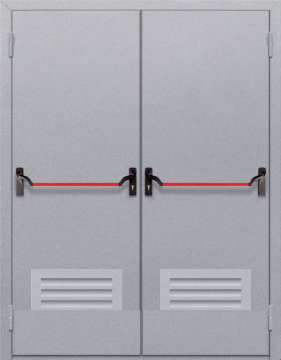 Противопожарная двупольная глухая дверь ДПМ 02 EI60 с решеткой и антипаникой